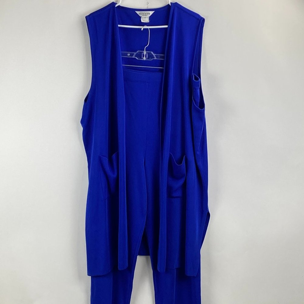Exclusively Misook Long Vest Cardigan & Pants Set in Royal Blue